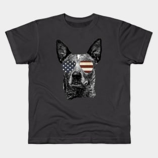 America Dog Flag Sunglasses USA Patriotic Owner Lover Kids T-Shirt